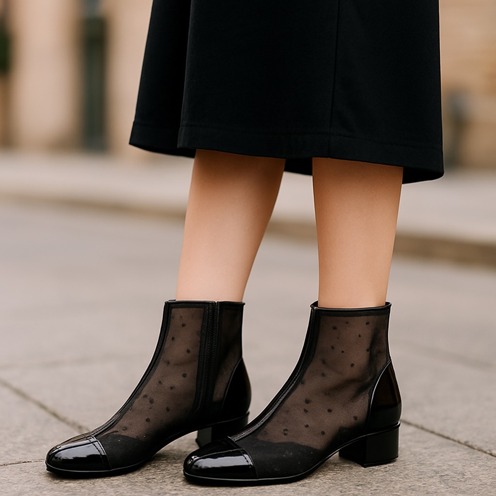 Chanel Mesh Black Women's Ankle Boots